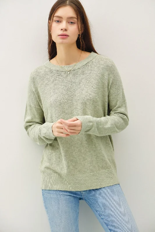 Light Olive Oversized Slub Knit Sweater