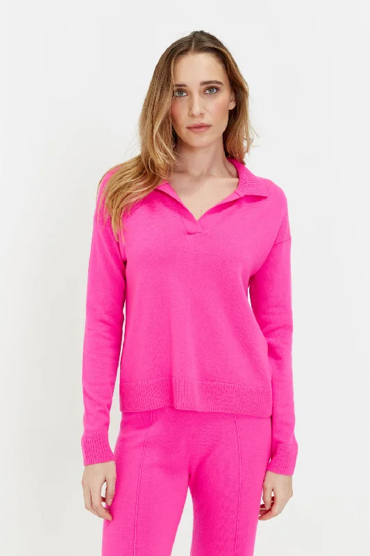 Fuchsia Wool-Cashmere Collared Sweater