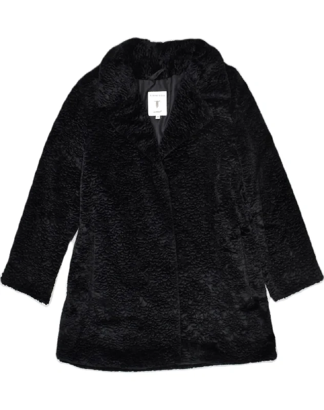 CONBIPEL Womens Faux Fur Overcoat IT 42 Medium Black Viscose