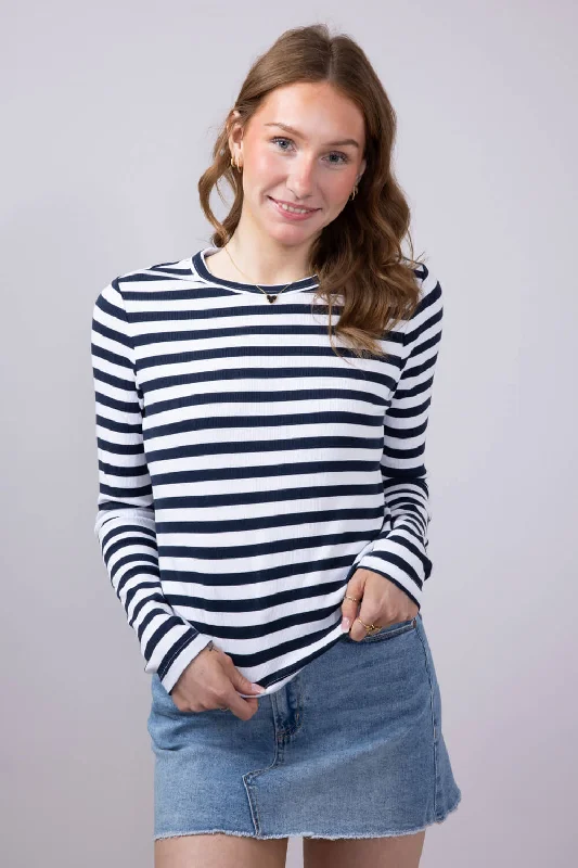 Thread & Supply Jess Striped Long Sleeve Shirt for Women | T2960BRTS-WHITENAVYST1145