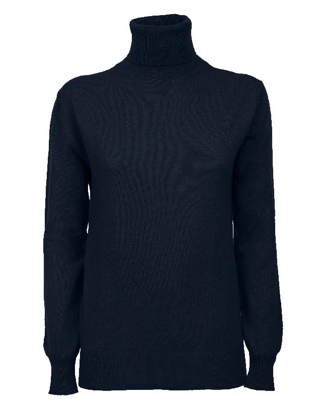 NEW FALL 24 - Women's Pure Cashmere Turtleneck Sweater Night Blue by Monticelli Cashmere