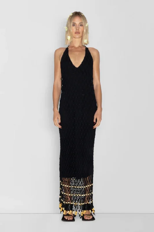 Reis Macrame Maxi Dress Noir