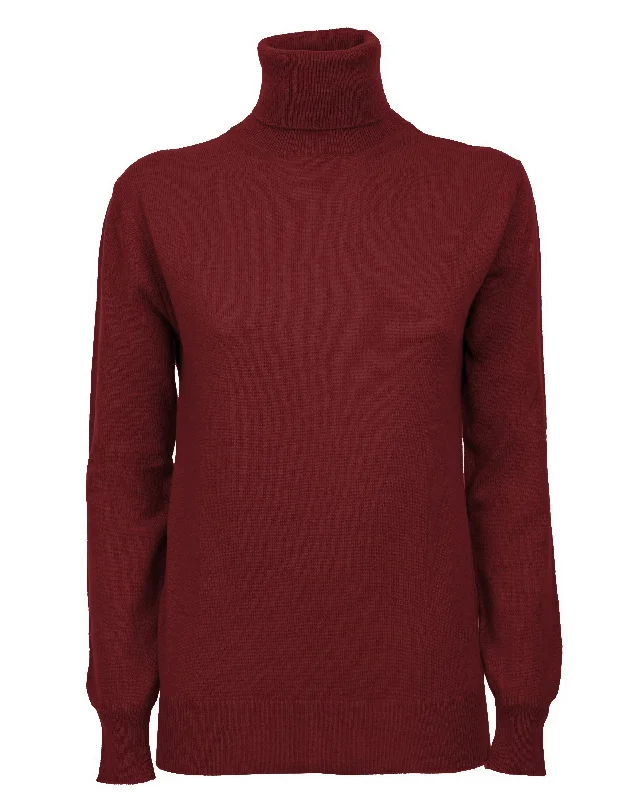 NEW FALL 24 - Women's Pure Cashmere Turtleneck Sweater Bordeaux by Monticelli Cashmere