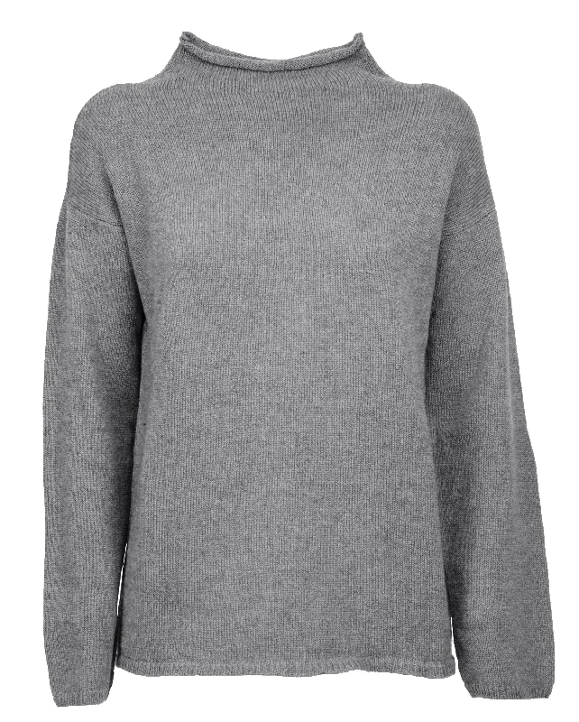 NEW FALL 24 - Women's Woold & Cashmere Wide Funnel Neck Sweater Dark Gray by Monticelli Cashmere