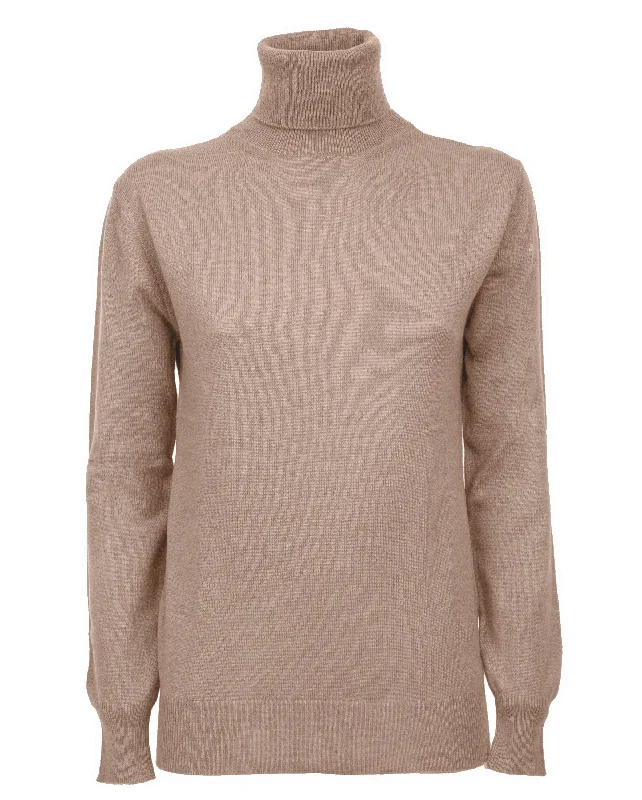 NEW FALL 24 - Women's Pure Cashmere Turtleneck Sweater Taupe by Monticelli Cashmere