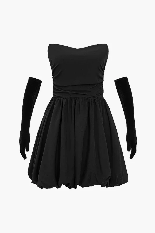 Ruched Strapless Mini Dress With Gloves