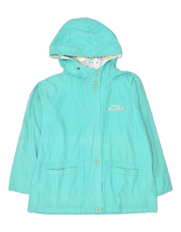 VINTAGE Womens Graphic Hooded Overcoat IT 40 Small Turquoise Cotton