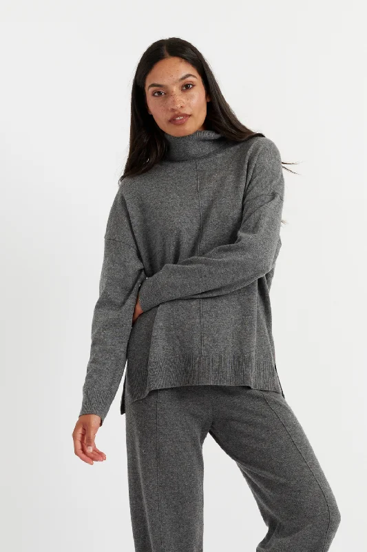 Dark-Grey Wool-Cashmere Relaxed Rollneck Sweater