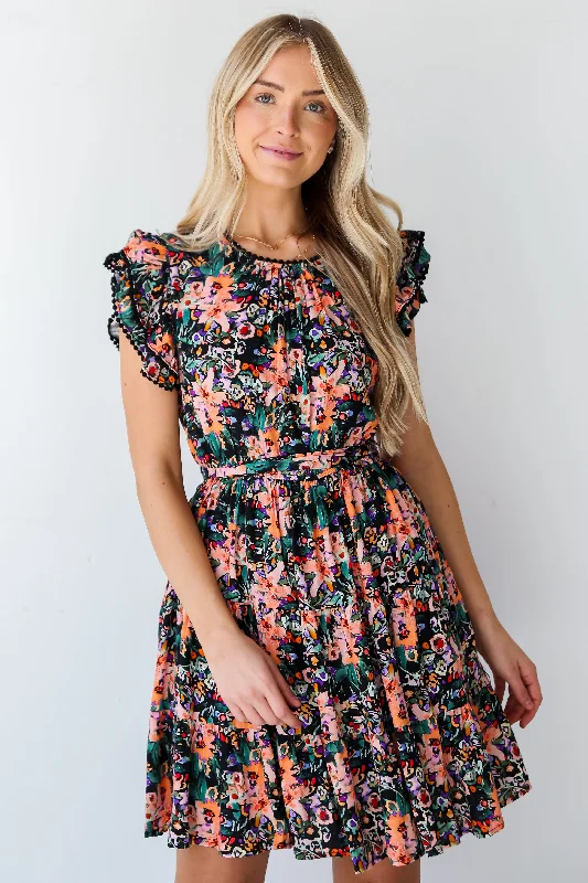 FINAL SALE - Moment Of Beauty Black Tiered Floral Mini Dress