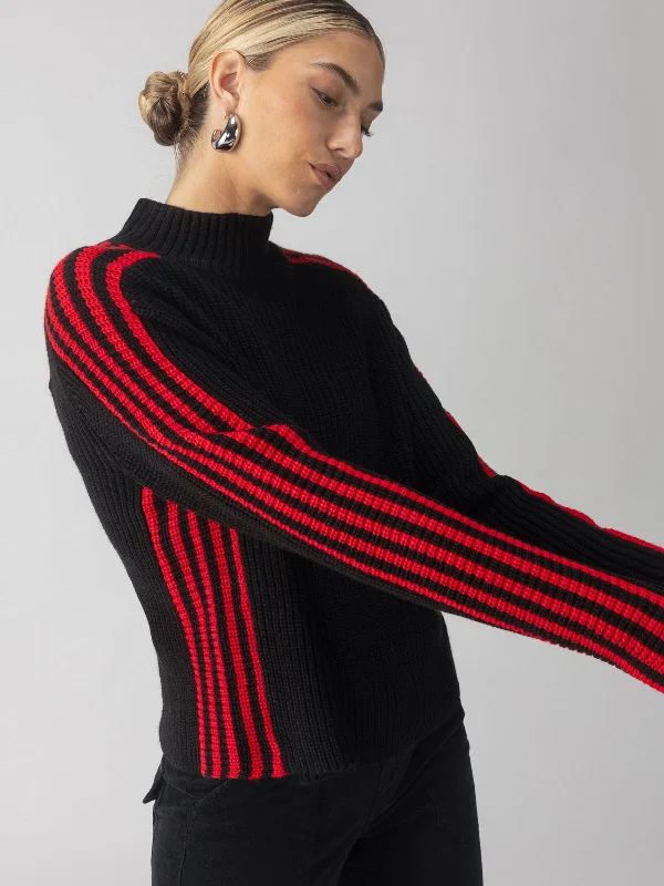 Sporty Stripe Mock Sweater Black Multi