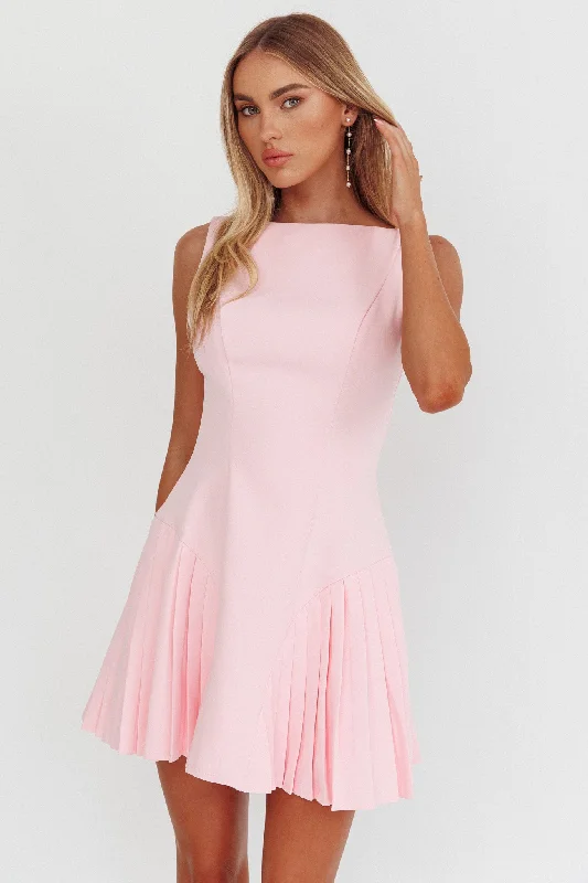 Opulent Accordion Pleat Mini Dress Pink