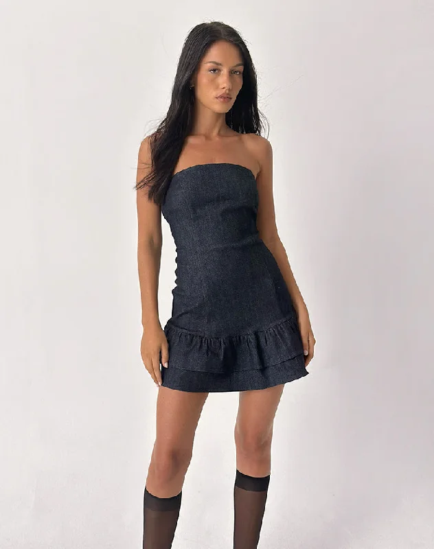 Luminis Mini Dress in Dark Denim Indigo