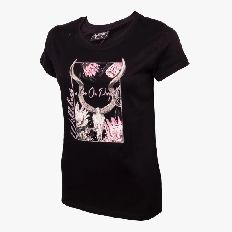 Wildebees Womens Protea Kudu Skull Short Sleeve Tee Black