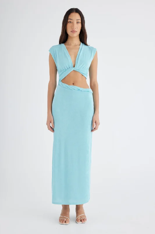 Henri Twist Maxi Dress Aqua