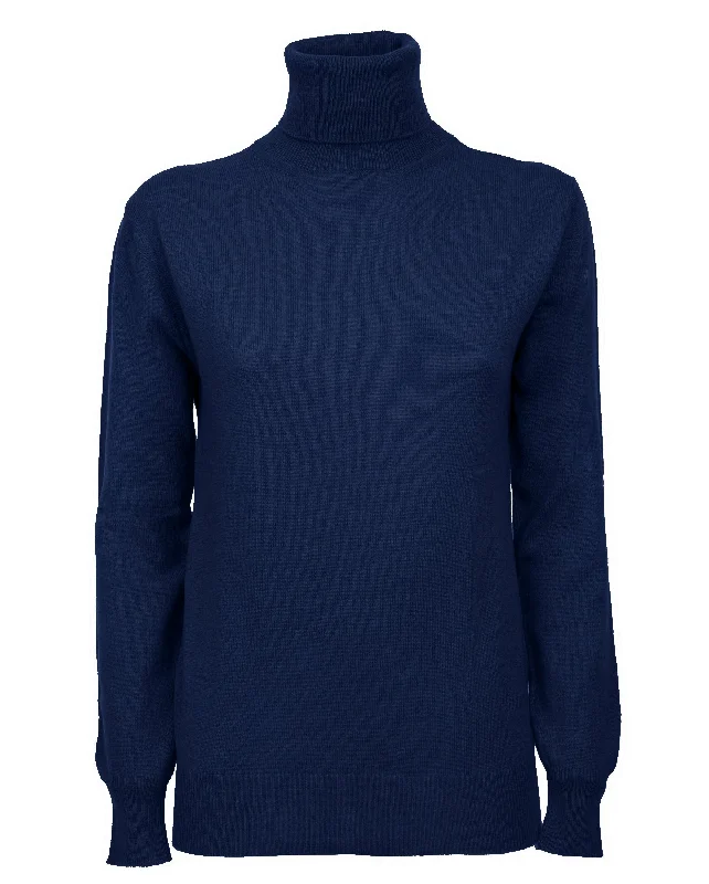 NEW FALL 24 - Women's Pure Cashmere Turtleneck Sweater Melange Blue by Monticelli Cashmere