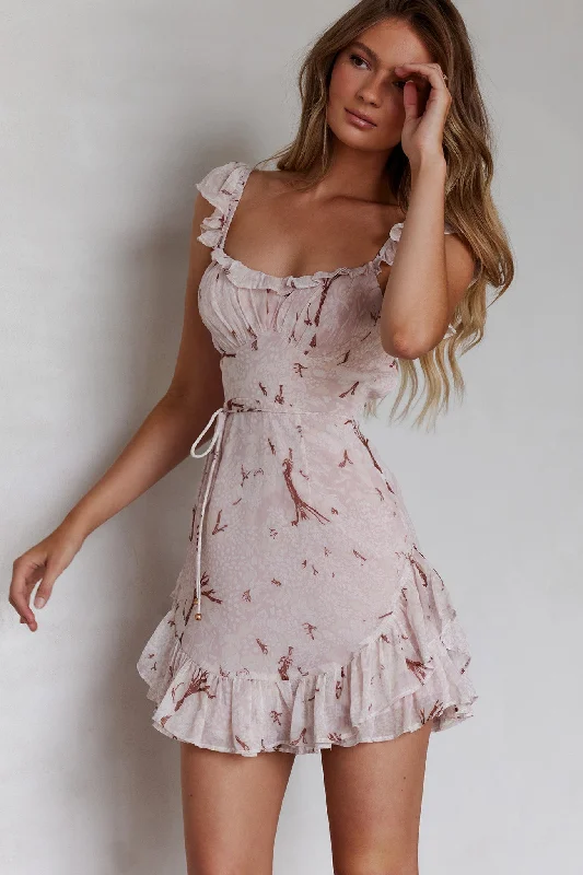 Liz Gathered Bust Frill Trim Dress Floral Pink