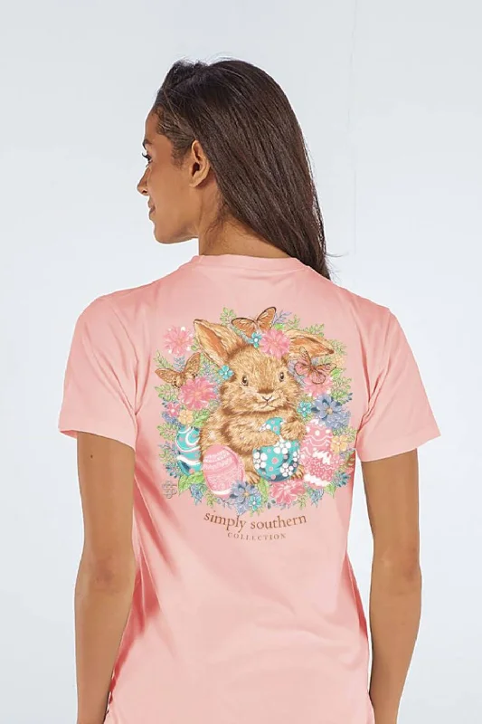 Simply Southern Bunny Flowers T-Shirt for Women in Peach | SS-BUNNY-PEACH