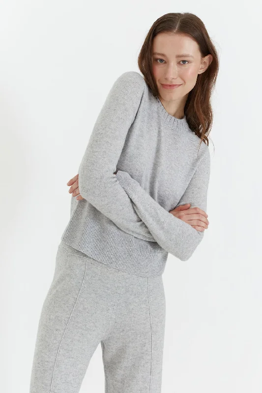 Grey-Marl Wool-Cashmere Cropped Sweater