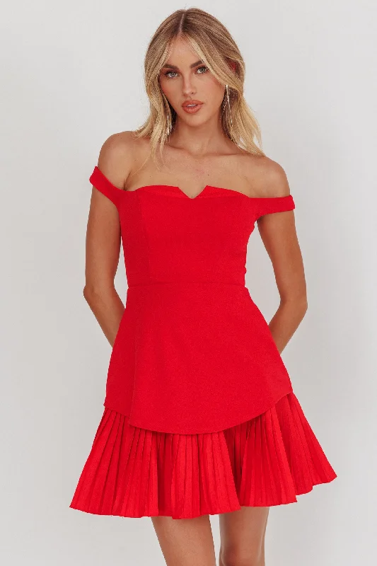 Devoted Love Pleat Hem Mini Dress Red