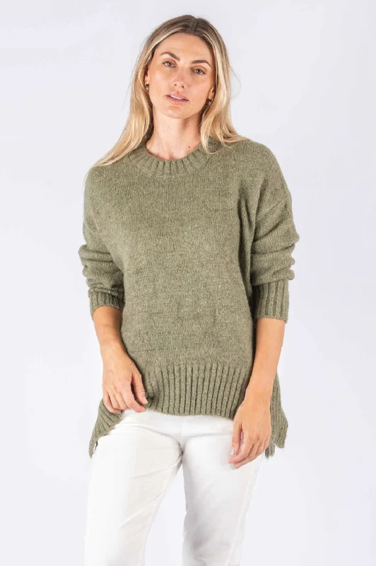 Chloe Khaki Crew Neck Knit