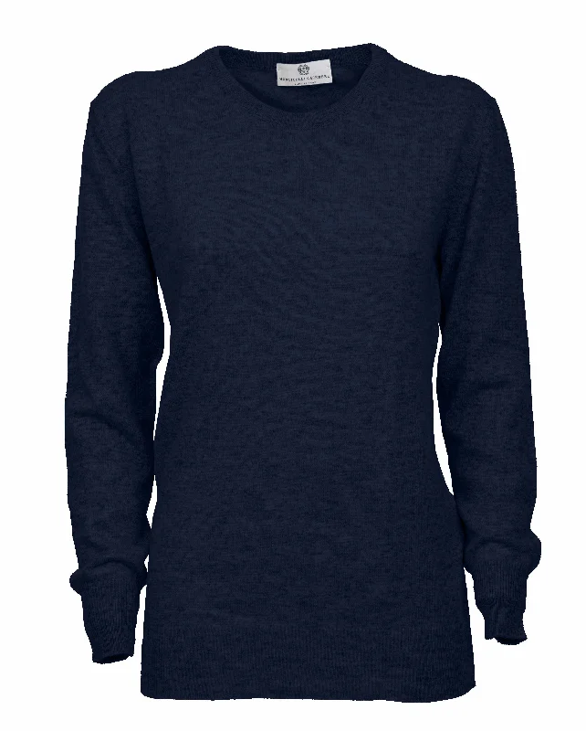 NEW FALL 24 - Women's Pure Cashmere Original Crew Neck Sweater Melange Blue by Monticelli Cashmere