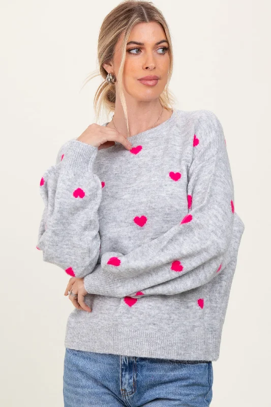 Heather Grey Heart Print Oversized Sweater