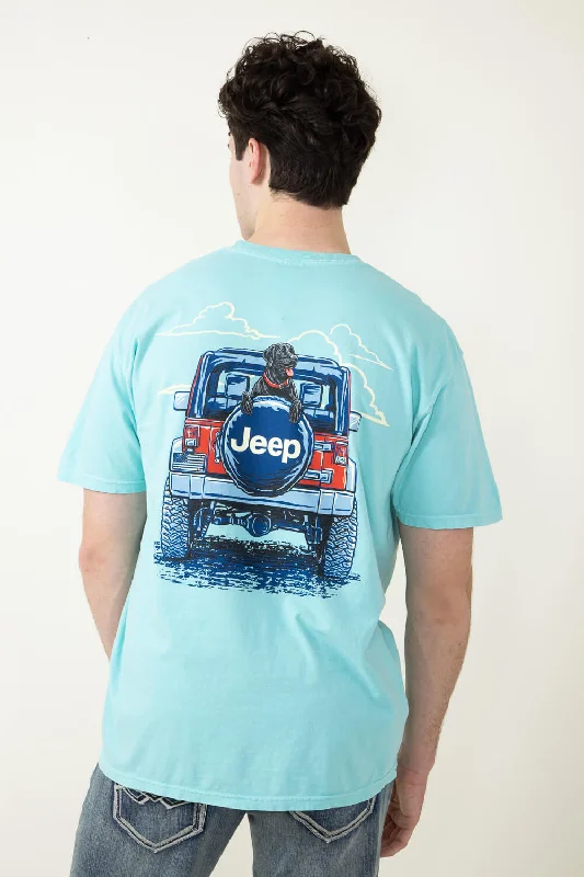 Jeep and Dog T-Shirt in Mint Blue | 2758-CHALKYMINT