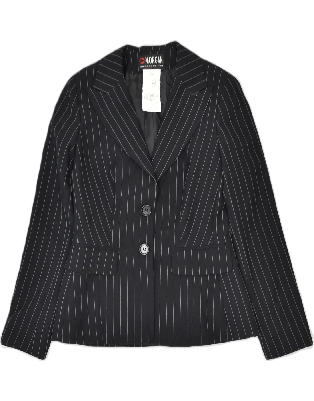 MORGAN Womens 2 Button Blazer Jacket UK 12 Medium Black Striped Acetate