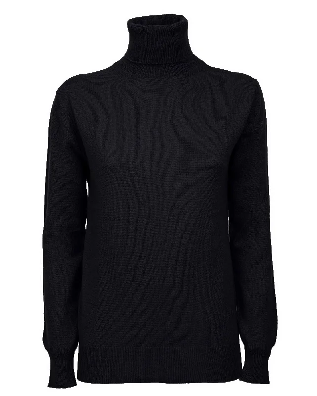 NEW FALL 24 - Women's Pure Cashmere Turtleneck Sweater Black by Monticelli Cashmere