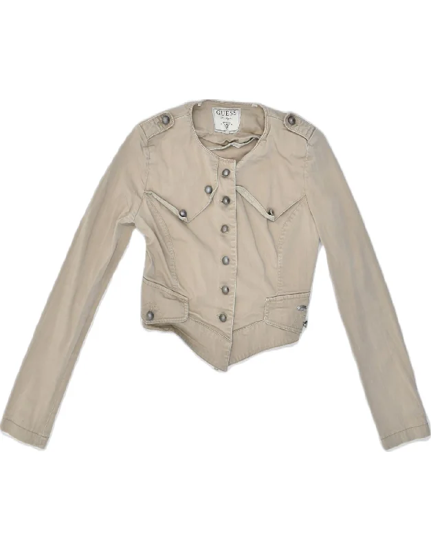 GUESS Womens Crop Denim Jacket UK10 Small Beige Cotton