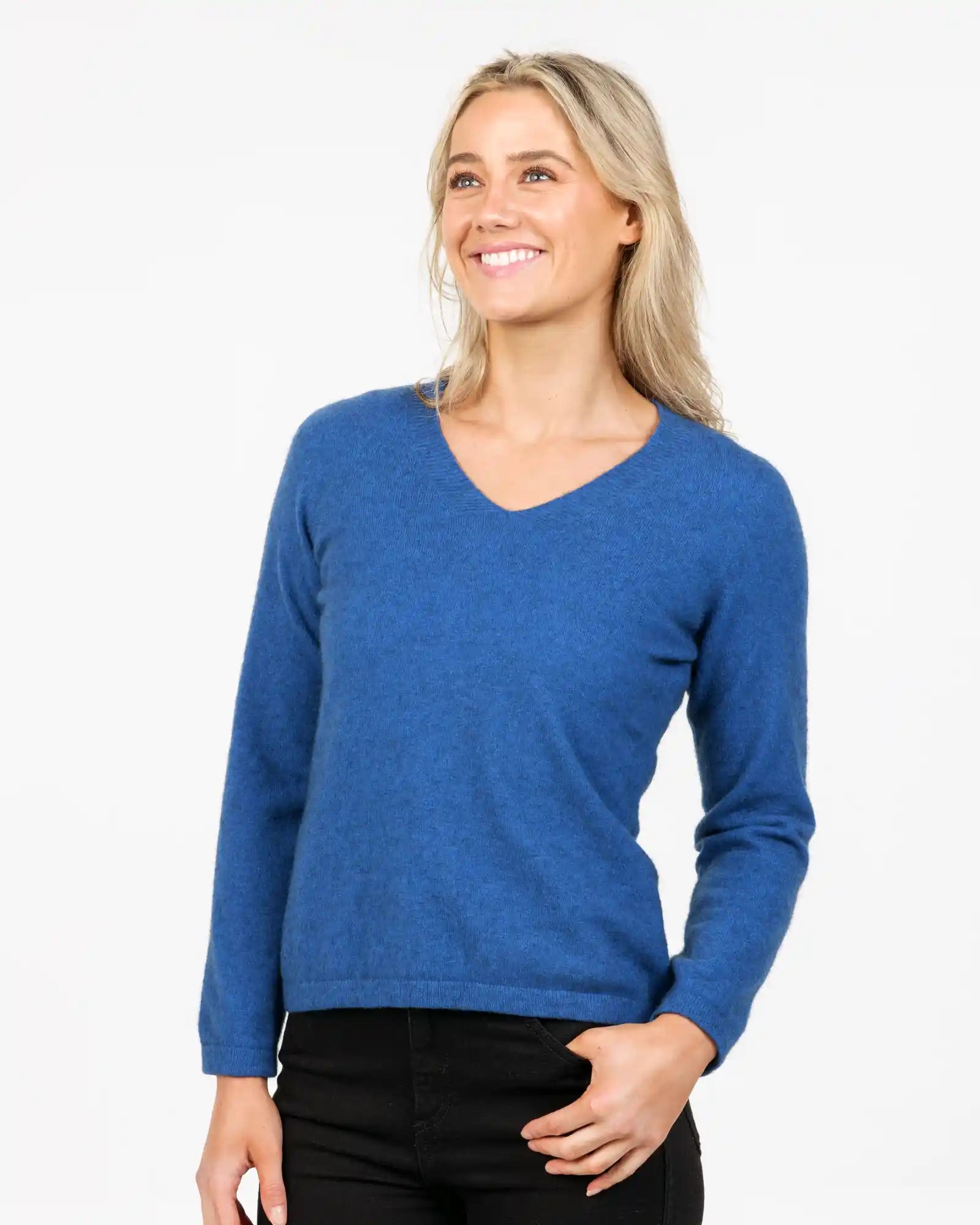 Cornflower Women's Vee-Neck Merino Wool Sweater - NB396