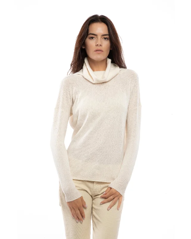 NEW FALL 24 - Women's Oversized Cashmere Cowl Neck Sweater Milk White by Monticelli Cashmere