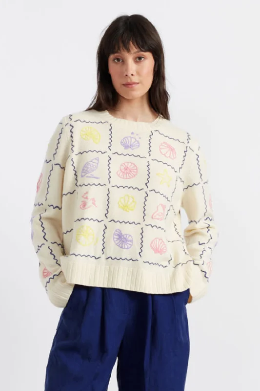 Cream Wool-Cashmere La Mer Embroidered Sweater