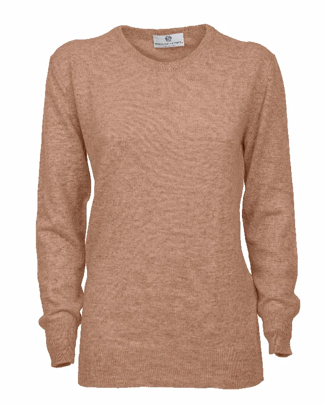 NEW FALL 24 - Women's Pure Cashmere Original Crew Neck Sweater Camel by Monticelli Cashmere