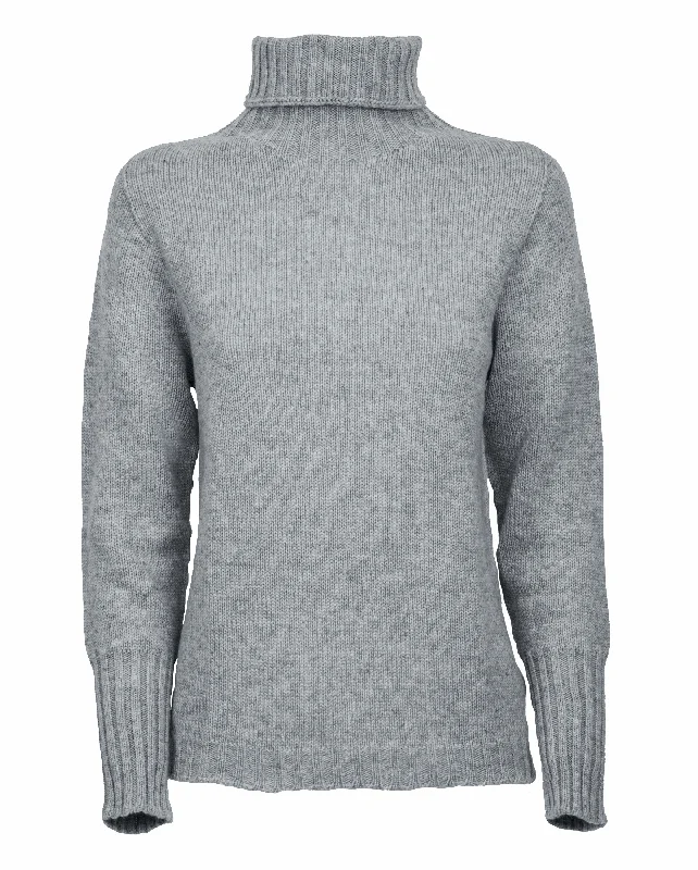 NEW FALL 24 - Women's Classic Cashmere Turtleneck Sweater Melange Gray by Monticelli Cashmere