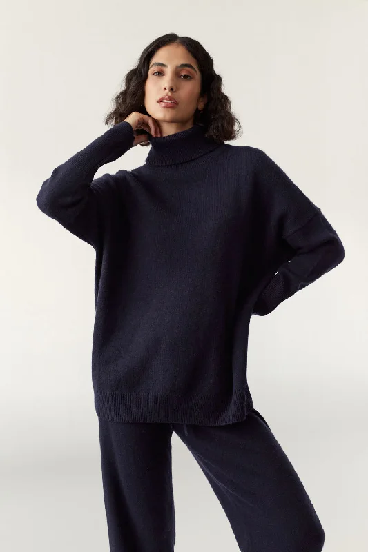 Navy Cashmere Rollneck Sweater