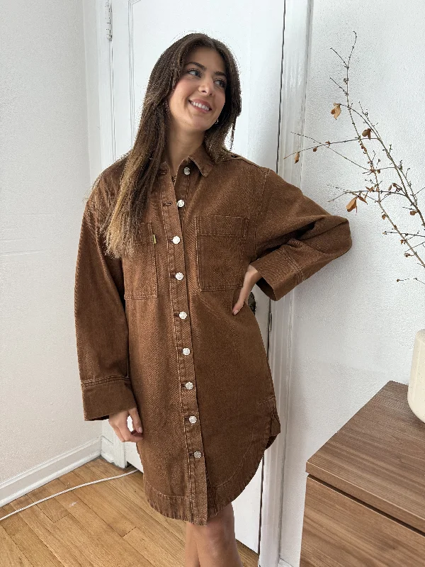 FRNCH Domitille Camel Denim Buttoned Shirt Mini Dress