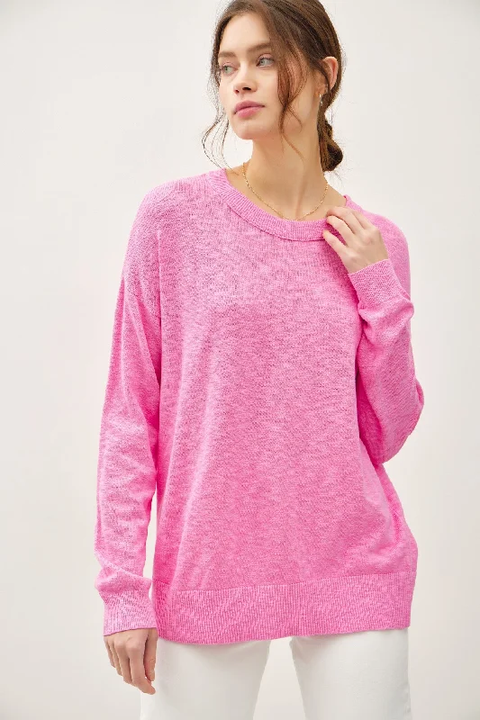 Pink Oversized Slub Knit Sweater