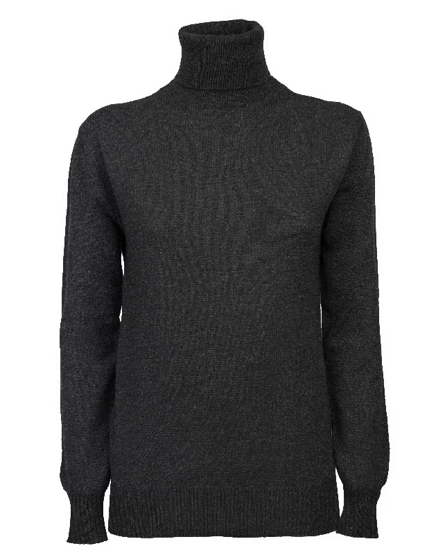 NEW FALL 24 - Women's Pure Cashmere Turtleneck Sweater Charcoal by Monticelli Cashmere