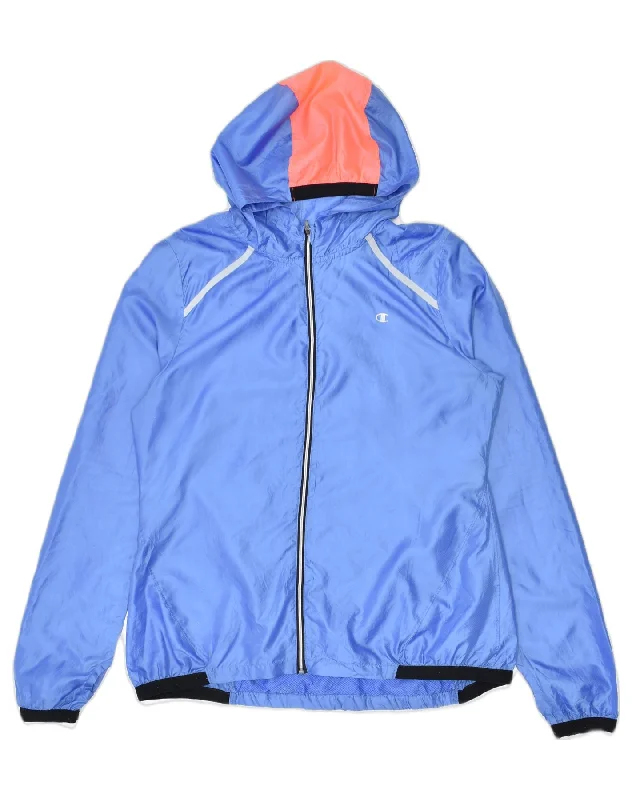 CHAMPION Womens Hooded Rain Jacket UK 16 Large Blue Polyester