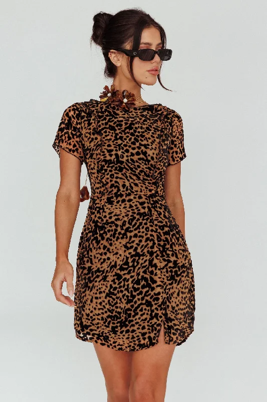 Ring Leader Short Sleeve Mini Dress Leopard Black