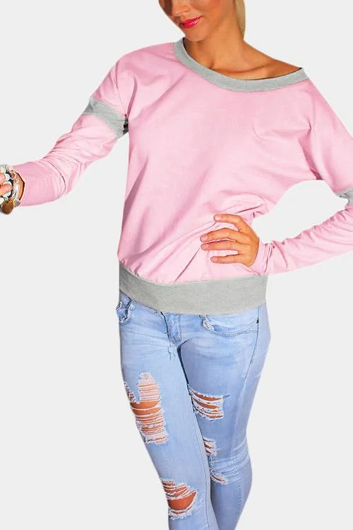 Custom Round Neck Long Sleeve Pink T-Shirts