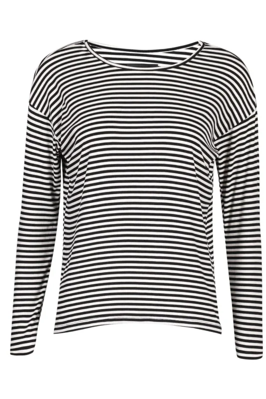 Liberte - Natalia-Ls-Boxy-Blouse - Black Creme Small Stripe