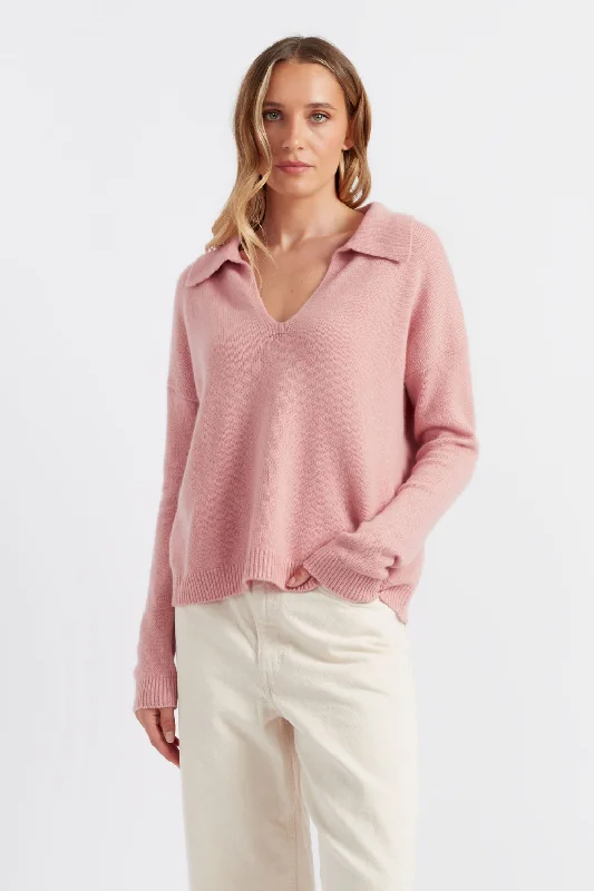 Clay-Pink Cloud Cashmere Collared Sweater