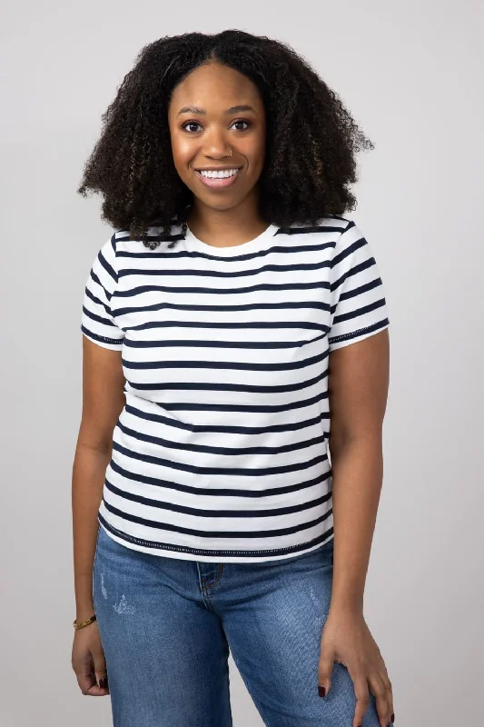 Thread & Supply Asher Striped T-Shirt for Women in White/Navy | T2940CKNTS-WHITENAVY