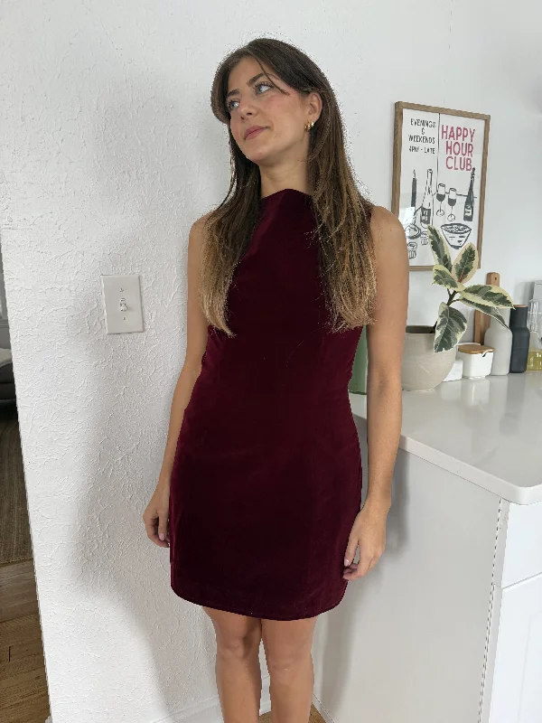 Sofie the Label Kiara Velvet High Neck Mini Dress (Burgundy)