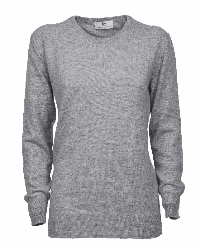 NEW FALL 24 - Women's Pure Cashmere Original Crew Neck Sweater Melange Gray by Monticelli Cashmere