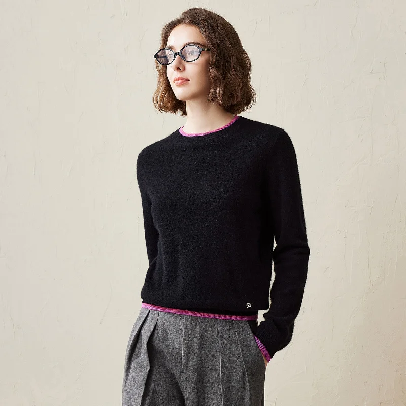 100% Cashmere Color-Accented Soft Knit Pullover Sweater