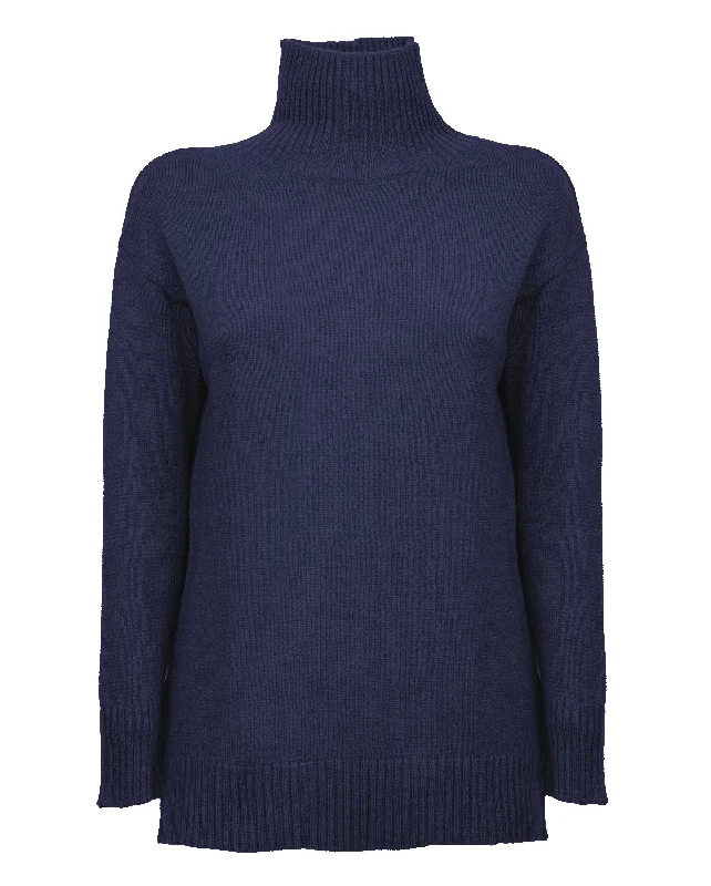 NEW FALL 24 - Women's Wool & Cashmere Funnel Neck Sweater Night Blue by Monticelli Cashmere