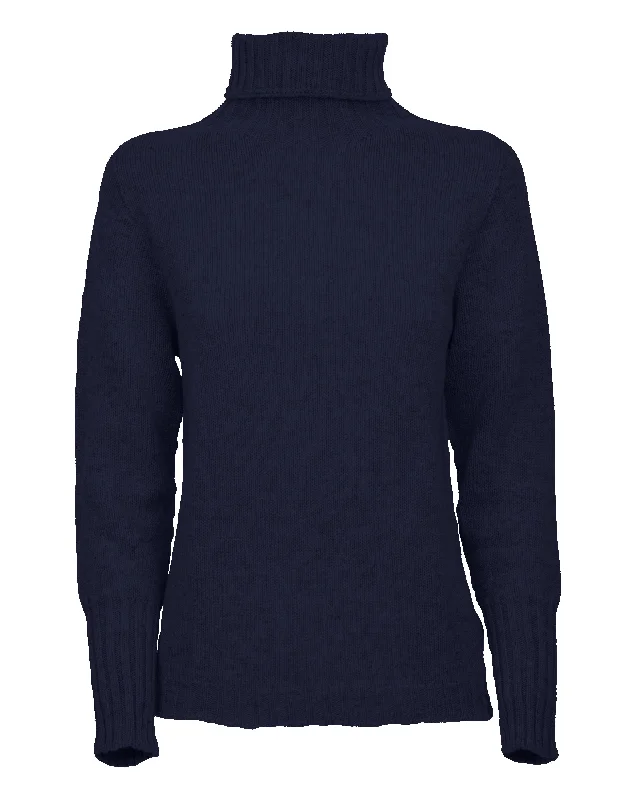 NEW FALL 24 - Women's Classic Cashmere Turtleneck Sweater Night Blue by Monticelli Cashmere